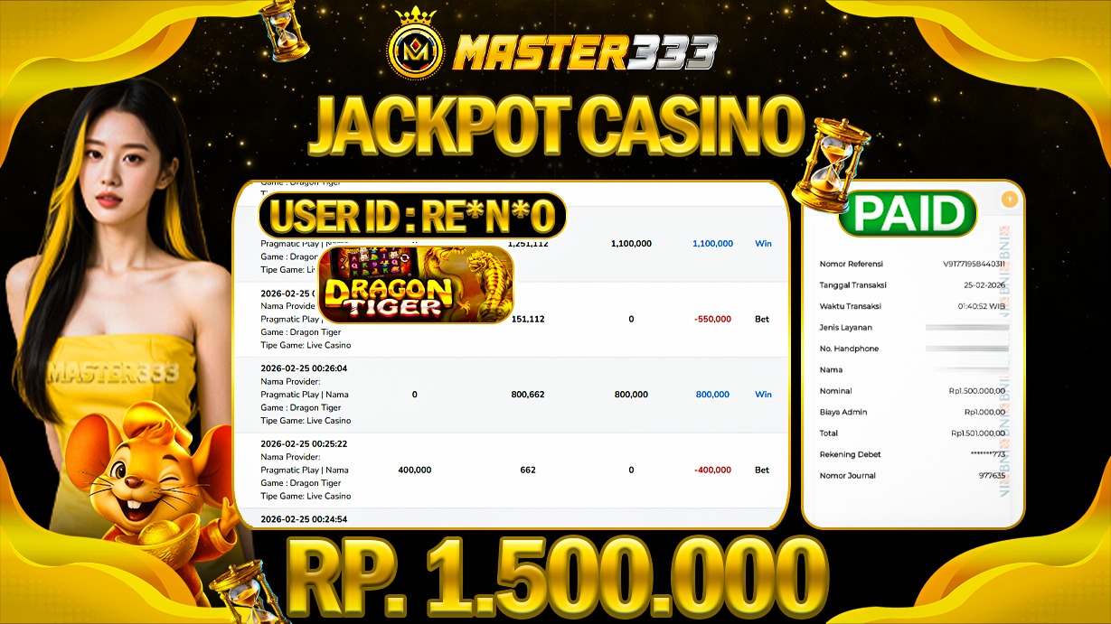 JACKPOT 1.500.000 JUTA DI LIVE CASINO SLOT GAMES DRAGON TIGER SAH LUNAS